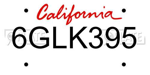 6GLK395 California License Plate