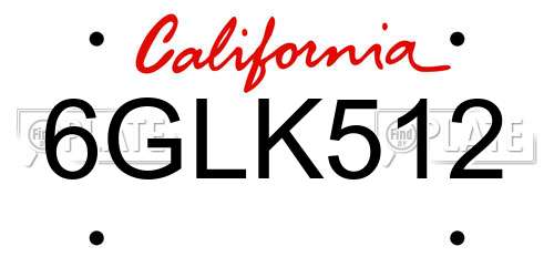6GLK512 California License Plate