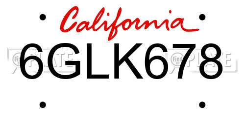 6GLK678 California License Plate