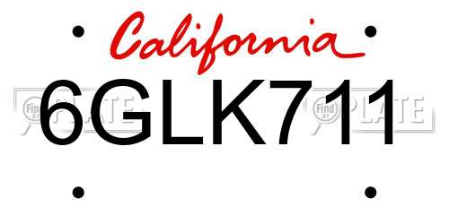 6GLK711 California License Plate