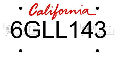 6GLL143 California License Plate