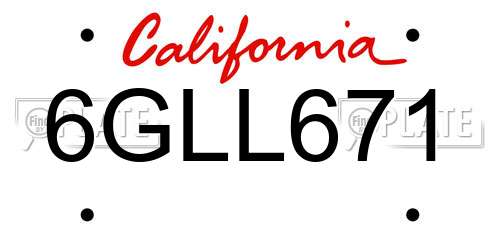 6GLL671 California License Plate