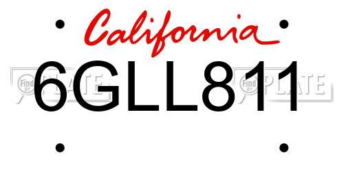 6GLL811 California License Plate