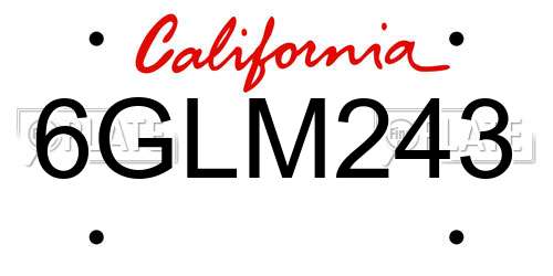 6GLM243 California License Plate