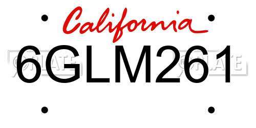 6GLM261 California License Plate