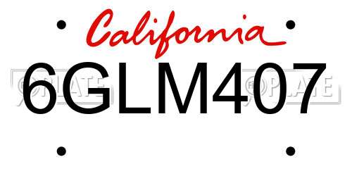 6GLM407 California License Plate