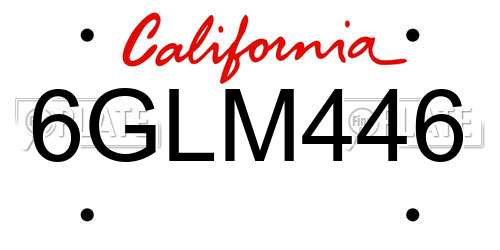 6GLM446 California License Plate