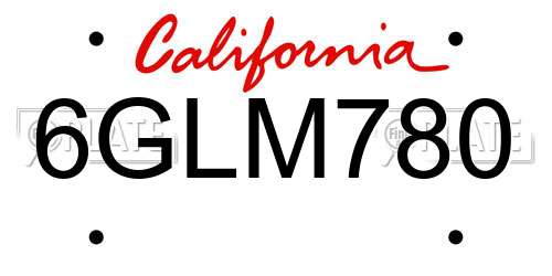 6GLM780 California License Plate