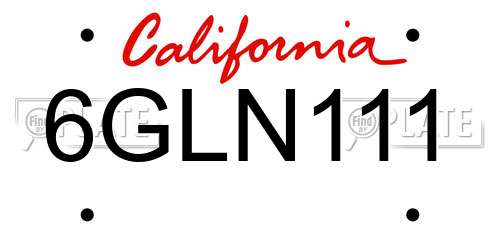 6GLN111 California License Plate