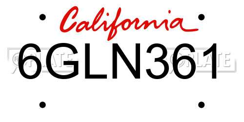 6GLN361 California License Plate