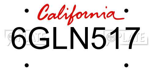 6GLN517 California License Plate