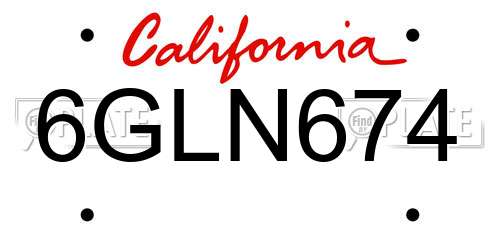 6GLN674 California License Plate
