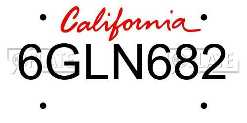 6GLN682 California License Plate
