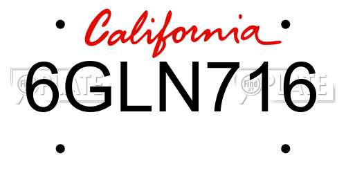 6GLN716 California License Plate