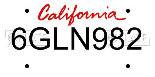 6GLN982 California License Plate