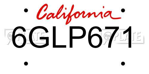 6GLP671 California License Plate
