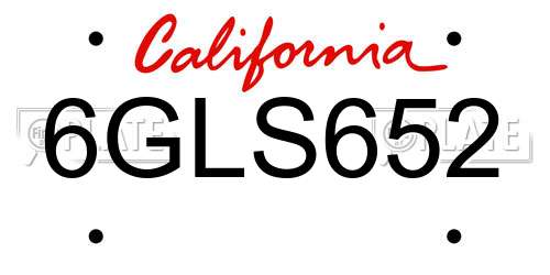 6GLS652 California License Plate