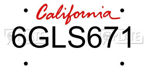 6GLS671 California License Plate