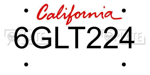 6GLT224 California License Plate