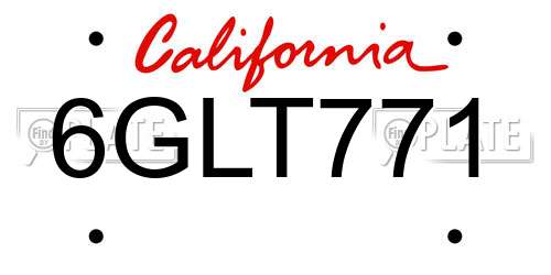 6GLT771 California License Plate