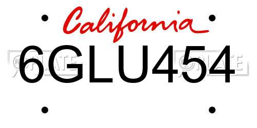 6GLU454 California License Plate