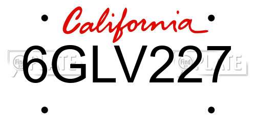 6GLV227 California License Plate