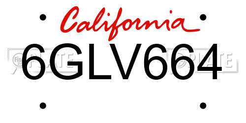 6GLV664 California License Plate
