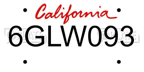 6GLW093 California License Plate