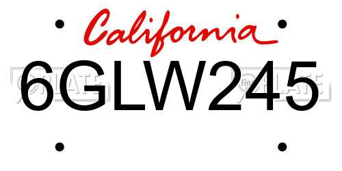 6GLW245 California License Plate