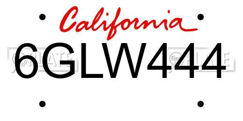 6GLW444 California License Plate