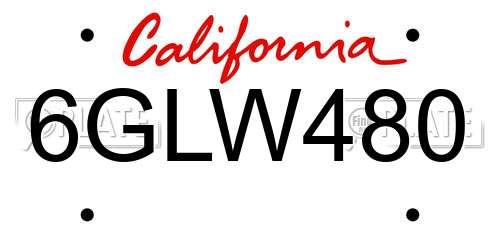 6GLW480 California License Plate