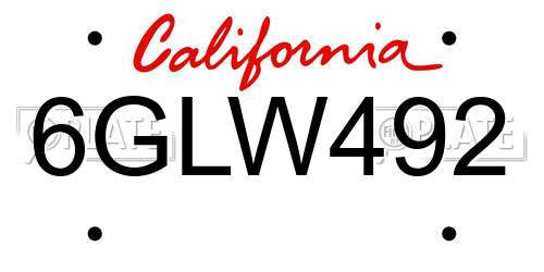 6GLW492 California License Plate