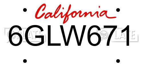 6GLW671 California License Plate