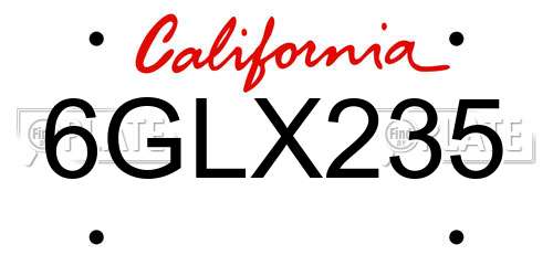 6GLX235 California License Plate