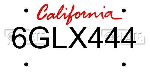 6GLX444 California License Plate