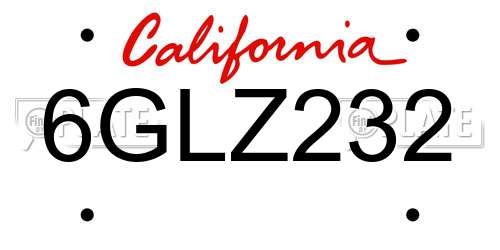 6GLZ232 California License Plate