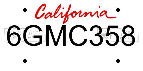 6GMC358 California License Plate