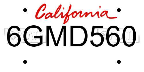 6GMD560 California License Plate