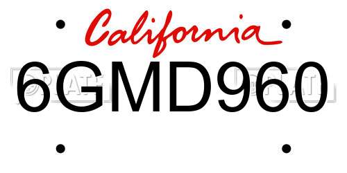 6GMD960 California License Plate