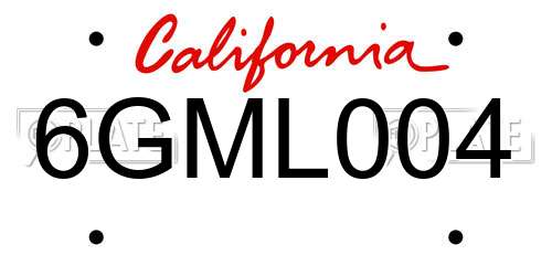 6GML004 California License Plate