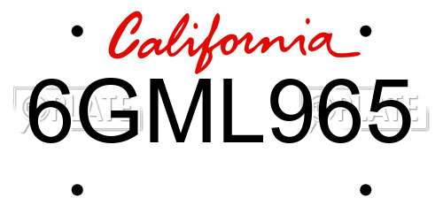 6GML965 California License Plate