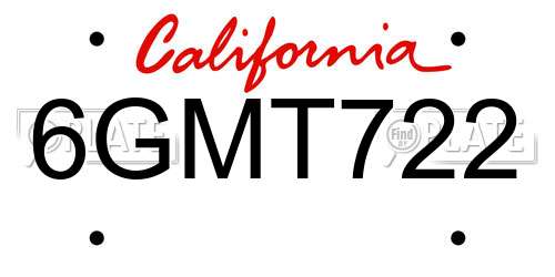 6GMT722 California License Plate