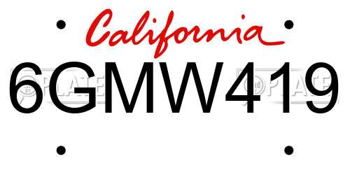 6GMW419 California License Plate