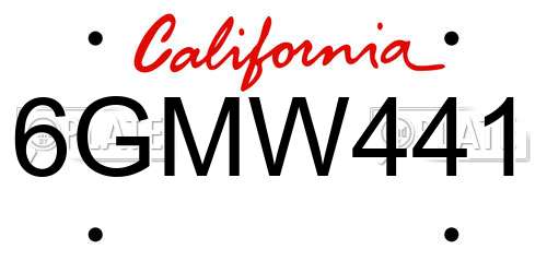 6GMW441 California License Plate