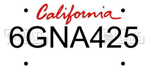 6GNA425 California License Plate