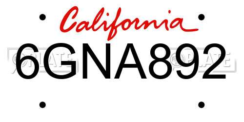 6GNA892 California License Plate