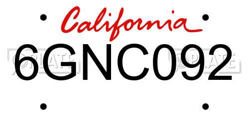 6GNC092 California License Plate