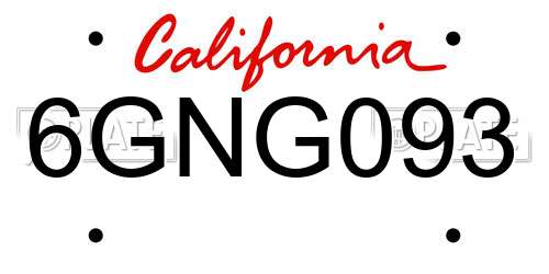 6GNG093 California License Plate