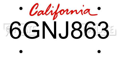 6GNJ863 California License Plate