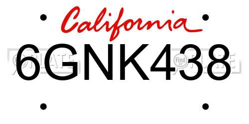 6GNK438 California License Plate